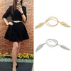 Vintage Women Skinny Elastic Belt Leaf Design Clasp Front Stretch Metal Waist Belt Gold/Silver