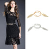 Vintage Women Skinny Elastic Belt Leaf Design Clasp Front Stretch Metal Waist Belt Gold/Silver