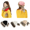 Winter Warm Faux Fur Drawstring Hat Scarf Thicken Knitted Beanie