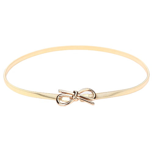 New Fashion Women Belt Bow Clasp Front Stretch Skinny Elastic Belt Bowknot Waist Strap Gold/Silver