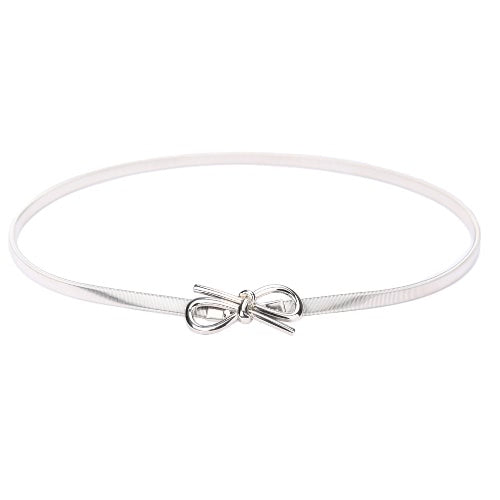 New Fashion Women Belt Bow Clasp Front Stretch Skinny Elastic Belt Bowknot Waist Strap Gold/Silver