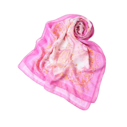 New Women Chiffon Scarf Floral Print Contrast Color Long Thin Pashmina Vintage Silk Shawl