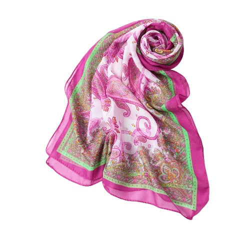 New Women Chiffon Scarf Floral Print Contrast Color Long Thin Pashmina Vintage Silk Shawl