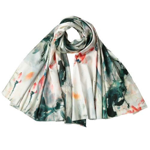Vintage Women Silk Scarf Chinese Ink And Wash Print Long Scarves Shawl Pashmina