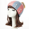 New Women Winter Hat Beanie Knit Cap Contrast Stripe Pom Pom Bead Causal Slouchy Baggy Skullies