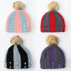 New Women Winter Hat Beanie Knit Cap Contrast Stripe Pom Pom Bead Causal Slouchy Baggy Skullies