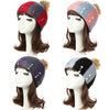 New Women Winter Hat Beanie Knit Cap Contrast Stripe Pom Pom Bead Causal Slouchy Baggy Skullies