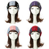 New Women Winter Hat Beanie Knit Cap Contrast Stripe Pom Pom Bead Causal Slouchy Baggy Skullies