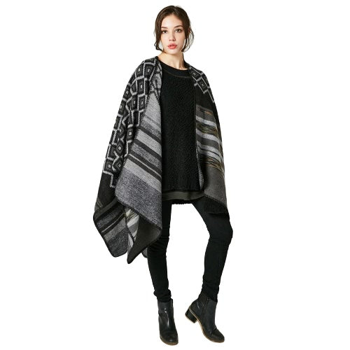 Winter Women Loose Outerwear Coat Oversized Knitted Cashmere Poncho