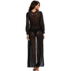 Sexy Women Sheer Long Lace Robe Lingerie Gown Floral Scalloped V Neck Mesh Underwear Nightwear Sleepwear Black
