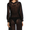 Sexy Women Sheer Long Lace Robe Lingerie Gown Floral Scalloped V Neck Mesh Underwear Nightwear Sleepwear Black