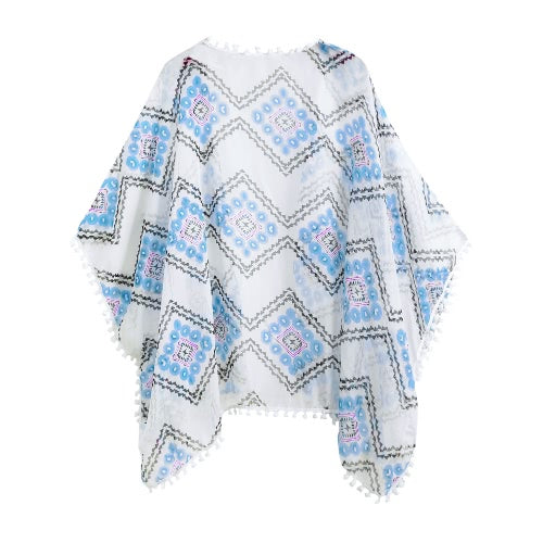 امرأة مثيرة ملابس السباحة تستر على تنفس الشيفون هندسي للطباعة بيكيني مقاوم للشمس التستر على أبيض