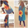 Women Chiffon Kimono Cardigan Floral Print Boho Loose Outerwear Beachwear Bikini Cover Up Blue