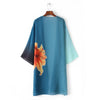 Women Chiffon Kimono Cardigan Floral Print Boho Loose Outerwear Beachwear Bikini Cover Up Blue
