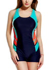 Fashion Women One Piece Swimsuit Panel Splicing Racing Sports Swimwear Racer Back Monokini