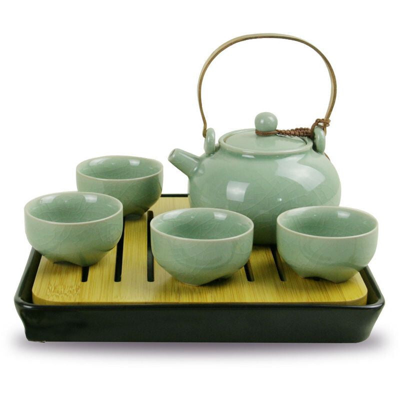 Ge Kiln Pea Green Loop Handled Teaset - Green