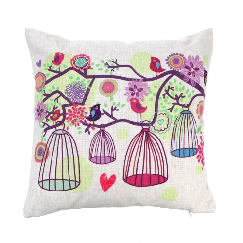 Fresh Rural Style Trees Birdcage Cotton and Linen Pillowcase Back Cushion Cover Throw Pillow Case for Bed Sofa Car Home Decorative Decor 45 * 45cm