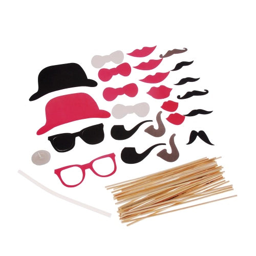 مجموعة قناع صور دعائم مكونة من 24 قطعة لحفلات الزفاف وأعياد الميلاد وحفلات عيد الميلاد وقبعة اللحية ونظارات الشفاه وأنابيب التبغ والديكور الإبداعي