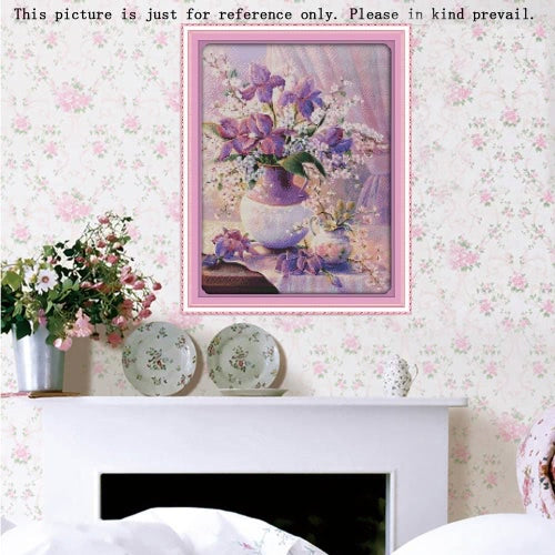 DIY مصنوعة يدويًا إبرة العد الصليب غرزة مجموعة التطريز 14CT نمط المزهرية الأرجواني المتقاطعة 38 * 47 سم الديكور المنزل