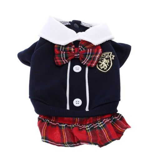 Lovely Bowtie Fashionable Campus Style Pet Puppy Dog Clothes Jumpsuit Couple Dress for Spring Autumn Female M