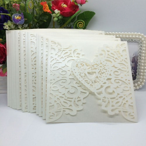 20pcs بطاقة دعوة حفل زفاف رومانسي رومانسي دقيق للنمط القلبي المنحوت