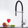 Homgeek Elegant High-quality Single Handle Hole Kitchen Faucet Swivel Spout Pull Out Sprayer Brass Chromed Polished Deck Mount Basin Mixer Tap with Black Hose