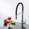 Homgeek Elegant High-quality Single Handle Hole Kitchen Faucet Swivel Spout Pull Out Sprayer Brass Chromed Polished Deck Mount Basin Mixer Tap with Black Hose