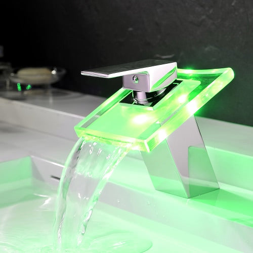 Homgeek جودة عالية الحديثة الحمام مرحاض حوض بالوعة 3 اللون الحراري LED شلال صنبور مقبض واحد خلاط صنبور المنزل فندق الكروم الجسم يميل