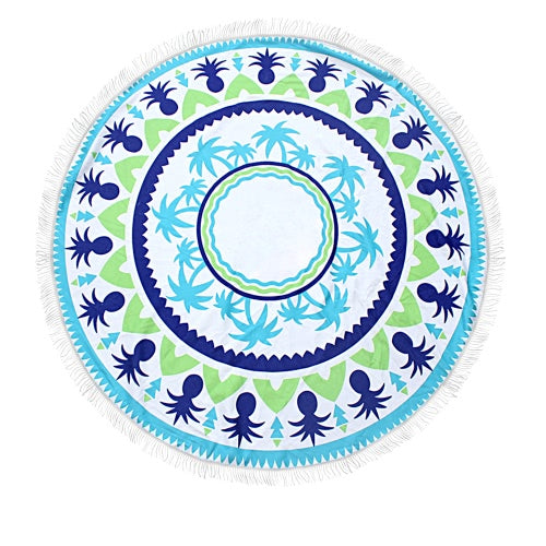 منشفة شاطئ ماندالا الهندية مستديرة بقطر 150 سم، معلقة على الحائط، سجادة مزخرفة، بطانية نزهة، شال الشاطئ مع شرابات هامشية للسفر في العطلات