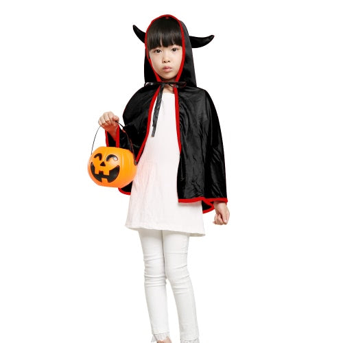 Unisex Kids Halloween Cloak with Ox Horn Hood Cosplay Role Play Party Cape Costumes for Boys Girls Orange