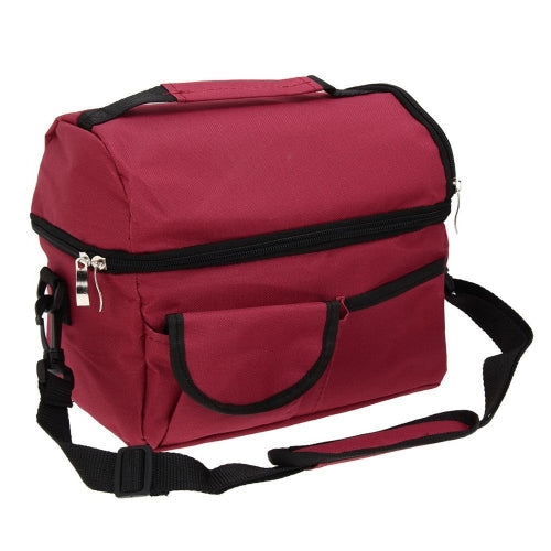 Large Capacity Insulated Square Lunch Bag Cooler Tote Carry Bags Travel Bento Box with Adjustable Shoulder Strap (Wine Red)