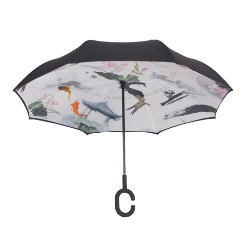 Hands-free Dual Layers Reverse Weatherproof Car Advertising Umbrella Waterproof Inverted   Umbrellas