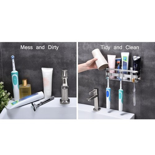حامل فرشاة الأسنان ومعجون الأسنان حامل الكأس متعدد الوظائف ملحقات أجهزة الحمام لاصق جدار جبل معجون الأسنان المنظم