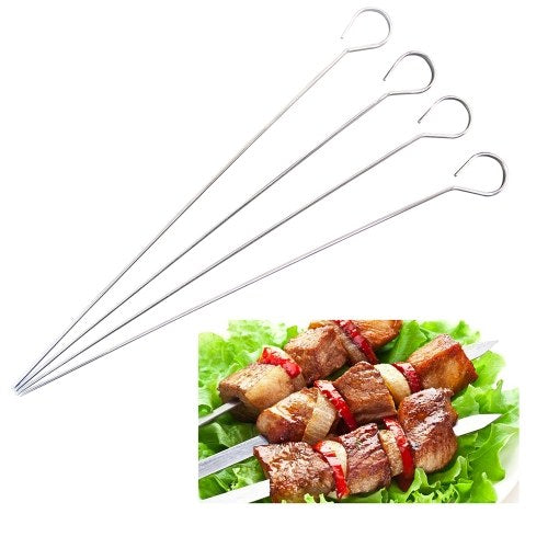 12 PCS 13.3 بوصة Kabob Skewers Flat Metal BBQ Skewers Stainless Steel Kebob Sticks