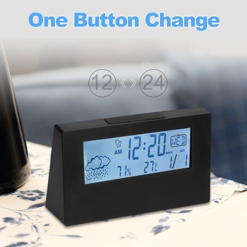 ساعة منبه رقمية بشاشة LED تعمل بالبطارية وإضاءة ليلية ذكية سهلة التشغيل على مدار الساعة وغرفة النوم (أسود)