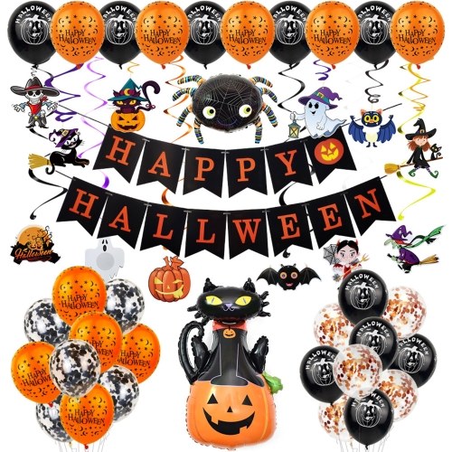 Halloween Balloon Decorations Set Hanging Happy Halloween Banner