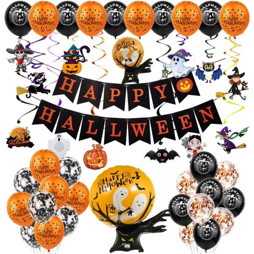 Halloween Balloon Decorations Set Hanging Happy Halloween Banner