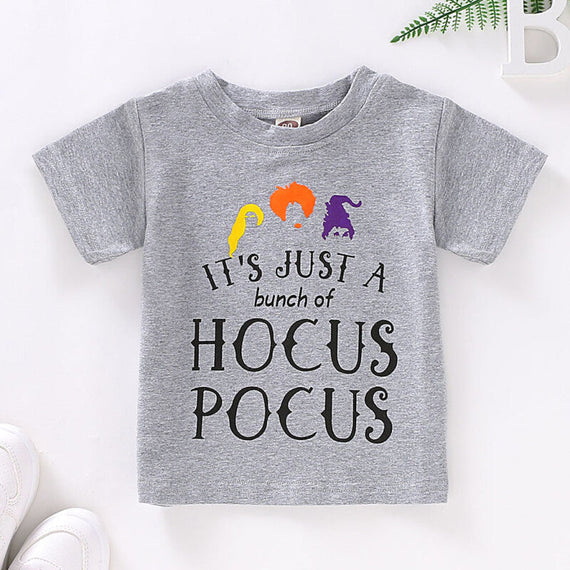 Halloween Letter Print Tee Tops - Gray