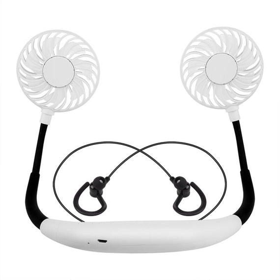 Hand Free Bluetooth Headset with Fan - White