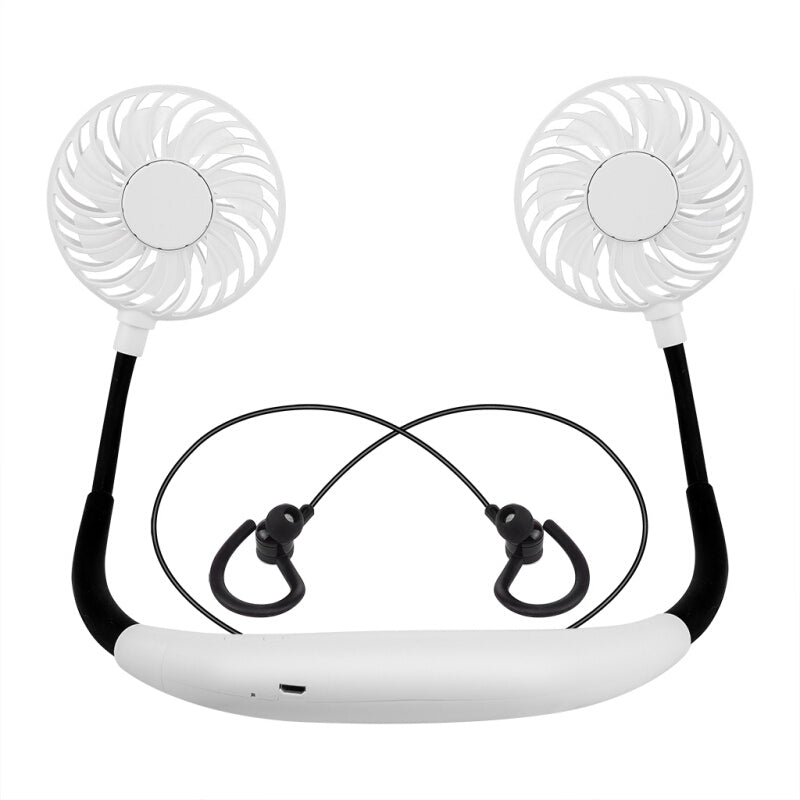 Hand Free Bluetooth Headset with Fan - White