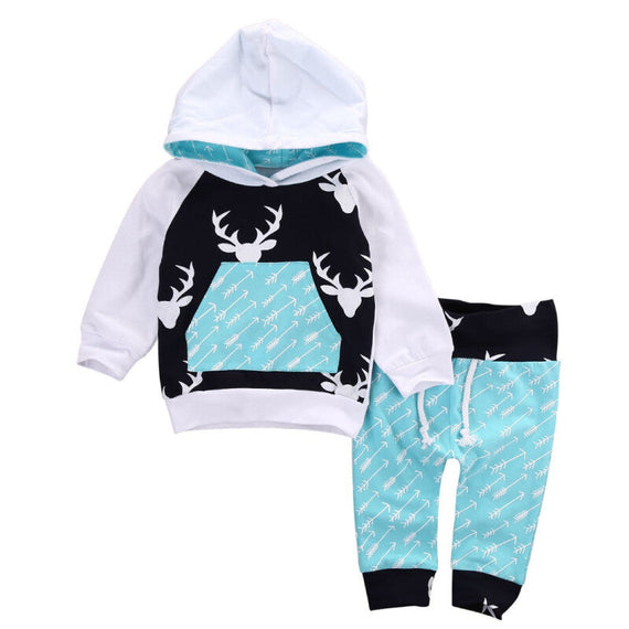 Hooded Tops & Pants Outfit - Blue