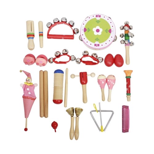 Musical Toys Percussion Instruments Band Rhythm Kit for Kids Children Toddlers with Tambourine Wooden Guiro Handbells Maracas Small Trumpet Harmonica