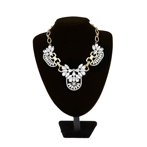 Fashion Trendy Vintage Retro Clear Crystal Cluster Bubble Necklace Petal Rhinestone Bib Choker Flower Collar Jewelry Drop Pendant Accessory