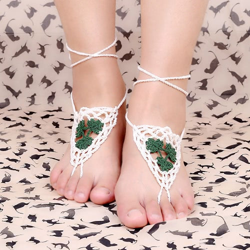 Cotton Thread Crochet Foot Chain Bracelet Anklet Maple Leaf Triangle Beach Barefoot Sandal Blue