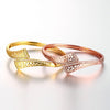 Brass Bangle Bracelet Embedded with AAA Zircon with An Opening & Triangle Nets Golden & Rose Golden Fashional Accessories for Women