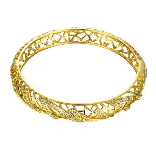 Hollow Nets Brass Bangle Bracelet Embedded with AAA Zircon with An Opening Golden & Rose Golden Fashional Accessories for Women