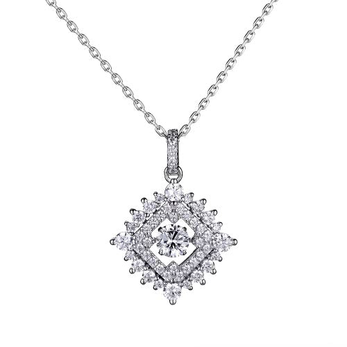 JURE Fashionable S925 Sterling Silver Pendant Rotatable Zirconia Sparkle Pendant Square Pendant Necklace18 Inch