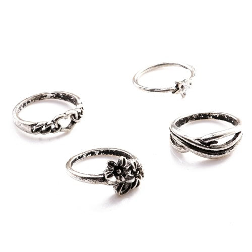 4 Pcs Fashion New Hot Vintage Retro Anti-silver Plated Knuckle Finger Ring Set Jewelry Accessories for Women Girls Party Band