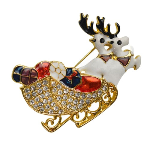 أزياء جديدة مشرقة راينستون كريستال مزدوجة الغزلان حيوان بروش طوق مقطع دبوس ملحق ملحقات مجوهرات الوشاح