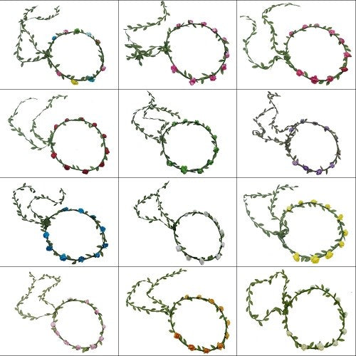 12 Pieces Multicolor Flower Crown Wreath Floral Garland Headband Party Supplies Decorations for Festival Wedding Party Vacation Photography Props